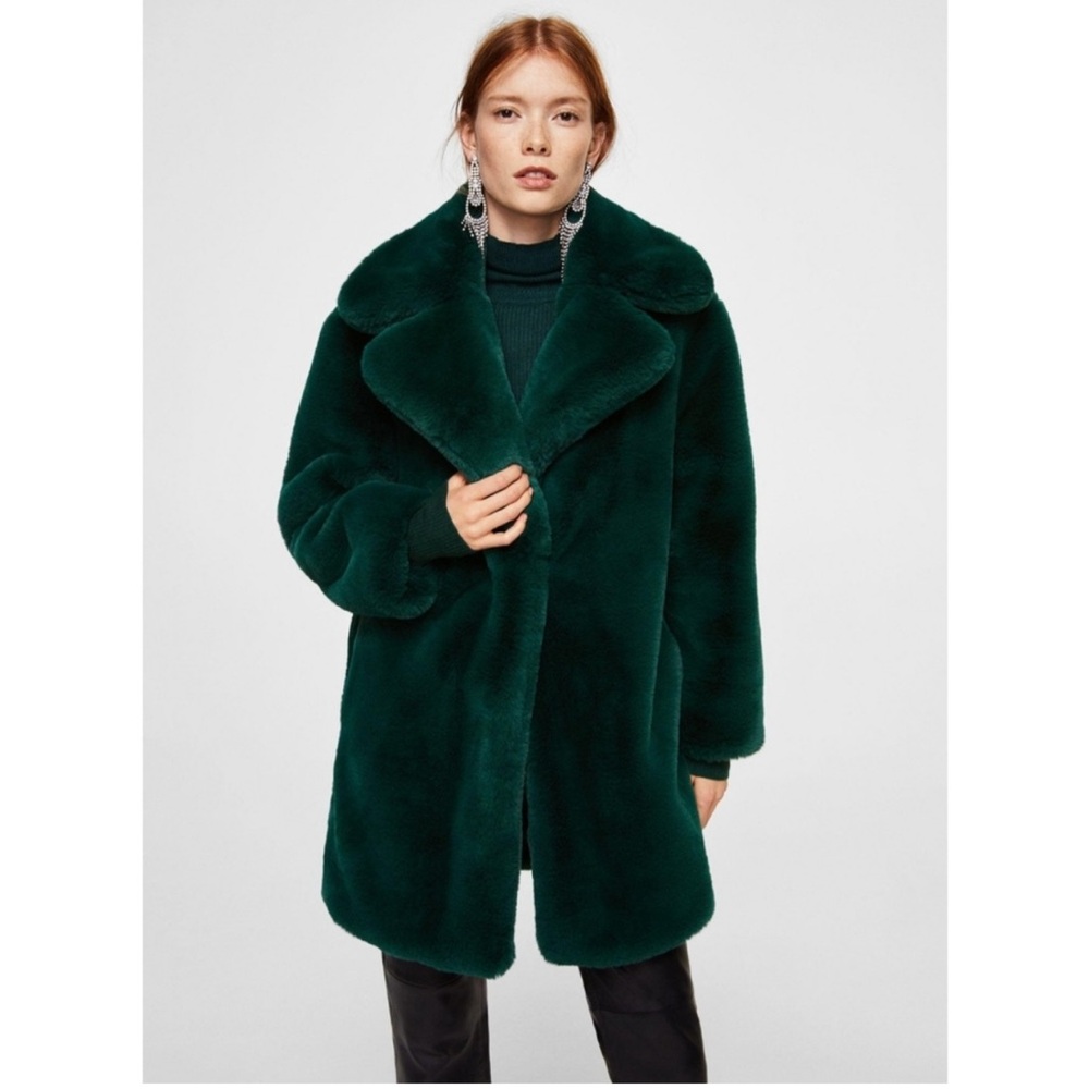 BCBG MAXAZRIA Faux Fur Teddy Bear Coat, Emerald Green, Size Large